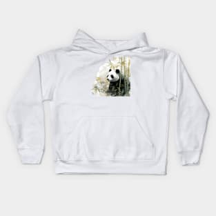 Panda peeking out of bamboo foliage Kids Hoodie